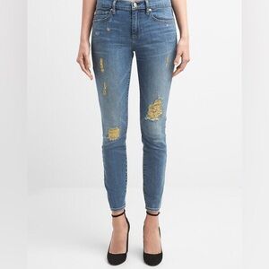 Gap NWT True Skinny Distressed Gold Lamé Jeans Size 27R